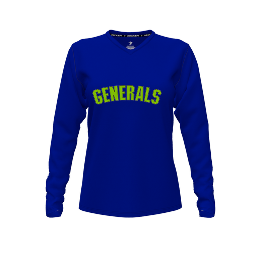 [FTLVCFRY-FYXS-LOGO2] Decker Comfort T-Shirt (Female Youth XS, Royal, V Neck, Logo 2, Long Sleeve)