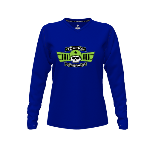 [CUS-DFW-TEES-PER-VNK-LSL-RYL-FYXS-LOGO1] Performance T-Shirt (Female Youth XS, Royal, V Neck, Logo 1, Long Sleeve)