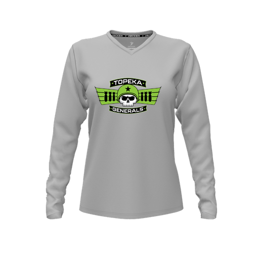 [CUS-DFW-TEES-PER-VNK-LSL-GRY-FYXS-LOGO1] Decker Performance T-Shirt (Female Youth XS, Gray, V Neck, Logo 1, Long Sleeve)